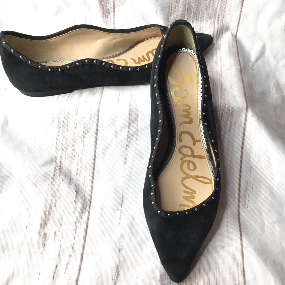 Sam Edelman suede silver studded flats painted toe black slip on “Rivera”  8.5